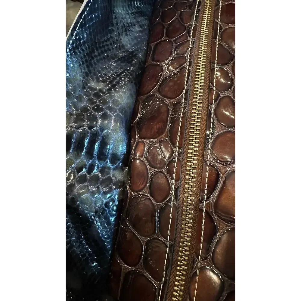 Vintage Leather Snake Blocks Patchwork Handbag Satchel Tote Shoulder Bag